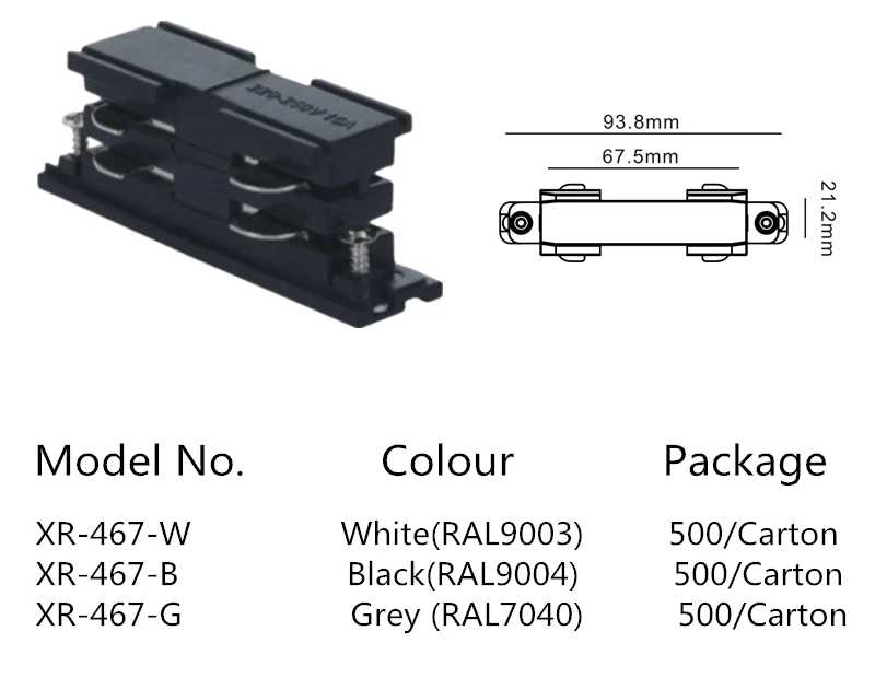 Spotlight Track  4 wires 3 circuits Black 2M  Modern Aluminum Alloy led track  joint Connector to connect 2 pcs straight track