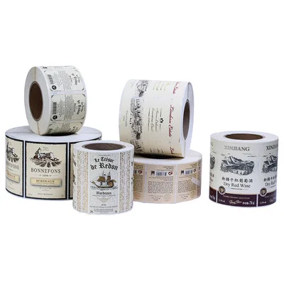 
Custom Printing Red Wine Bottle Stickers Whisky Plastic Vodka Shrink Label Wine Champagne Bottle Labels 