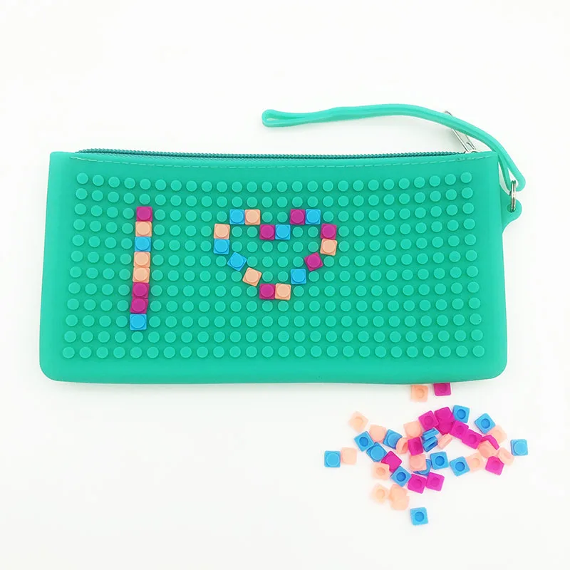 
Customized Logo Pixel Kids DIY Puzzle Zipper School Silicone Pencil Pouch 