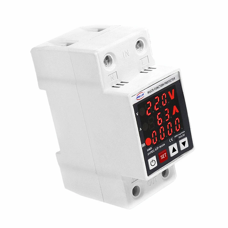 63A 230V Din rail adjustable over and under voltage protective device protector relay with current protection kwh energy merter