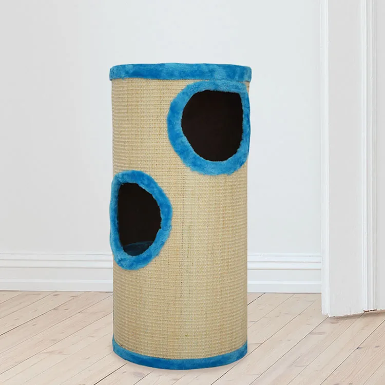 Wholesale New Sisal Game Cat Cave Plush Cat Scratching Post with three tunnel holes for all cats