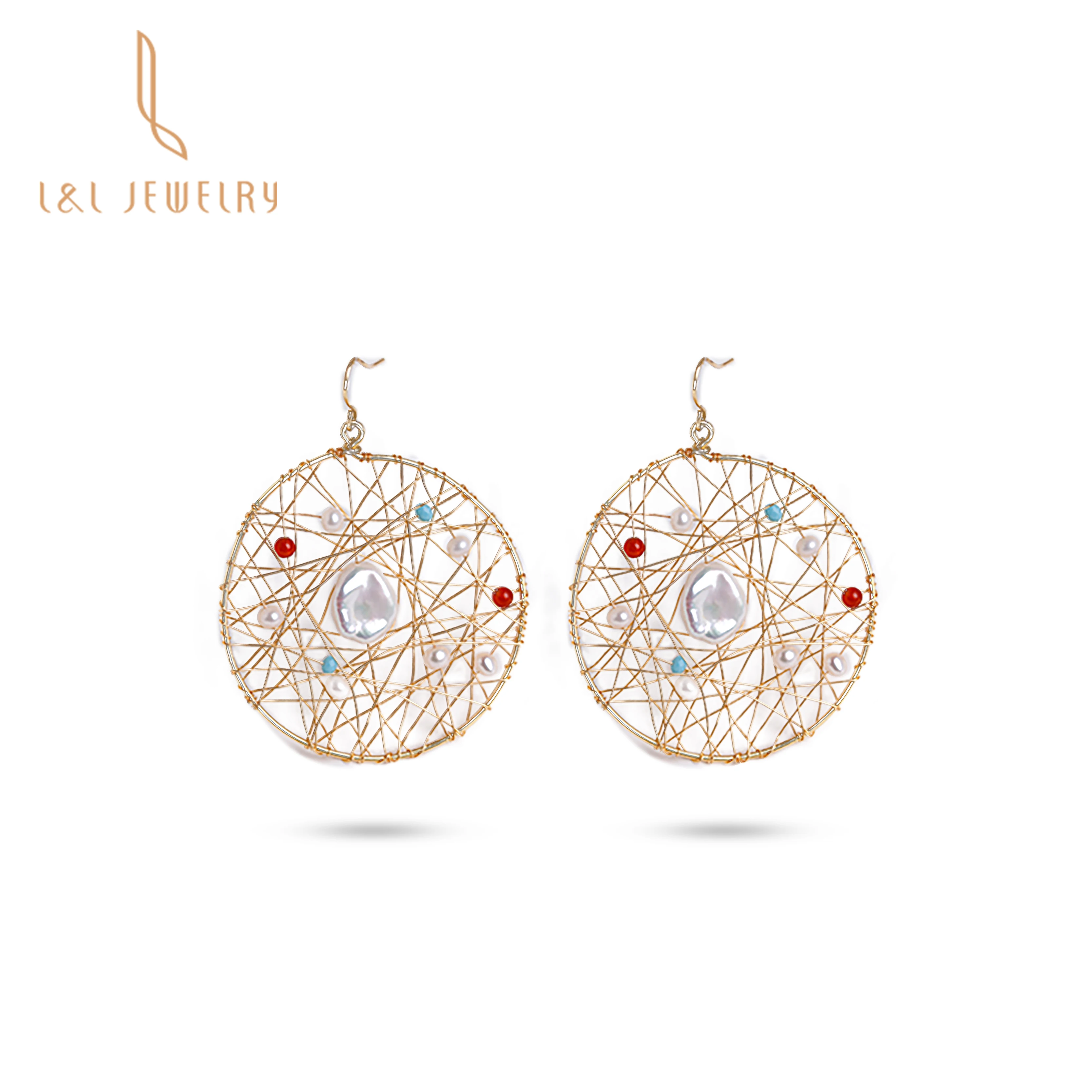 9k gold filled big baroque pearl Turquoise handmade female drop earrings for wedding party
