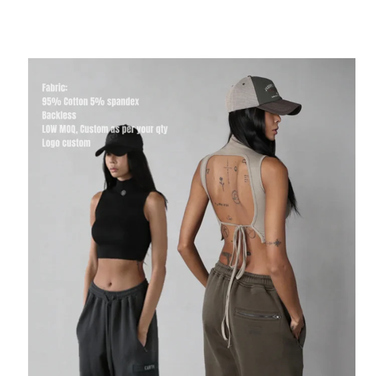 Luluxixiyaya Brand Custom Turtleneck Thin Seam Ribbed No Stitch Hem Sexy Backless Big Hollow Bandage Back Women Ctop Top