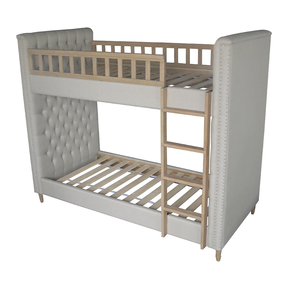 
French Wooden Frame Linen Upholstery Bunk Bed HL0077 
