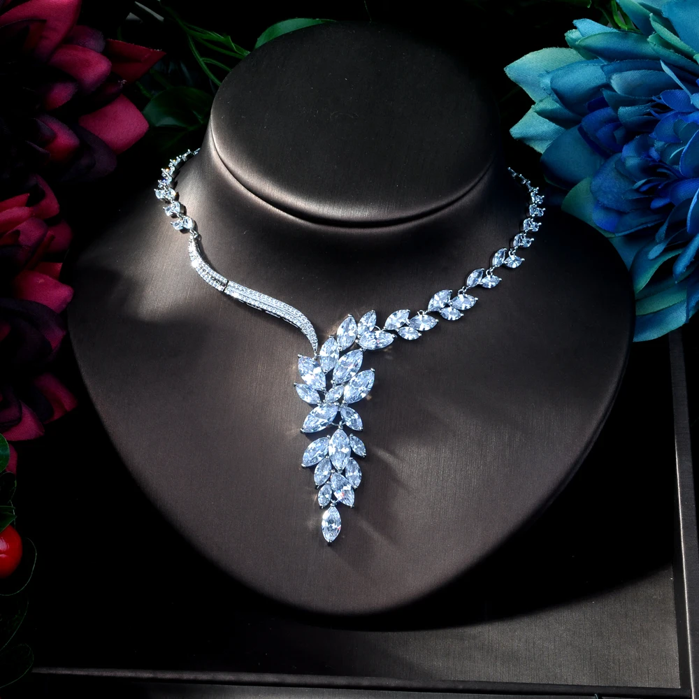 HIBRIDE Clear BEST QUALITY BRILLIANT CRYSTAL ZIRCON EARRINGS and NECKLACE BRIDAL JEWELRY SET WEDDING DRESS ACCESSARIES N-165