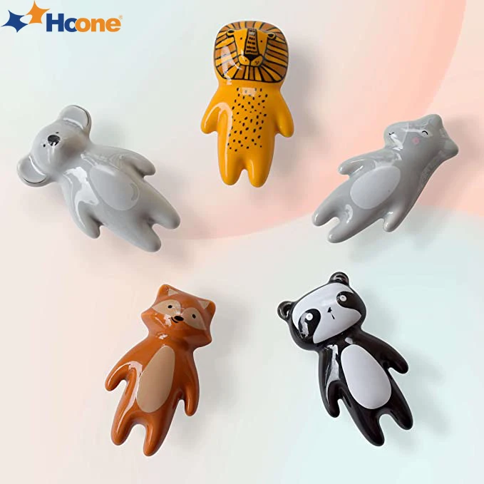 Hoone Kitchen Wardrobe Drawer Cupboard Pulls Kids Bedroom Cute Animal Ceramic Cabinet Furniture Handles And Knobs