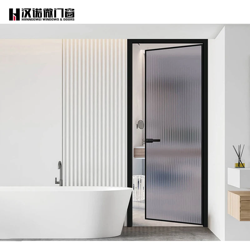 Anti-Fog Glass Horizontal Door Hinges Sound Insulation Aluminum Alloy Interior Door for Bathroom Bedroom Finished Surface