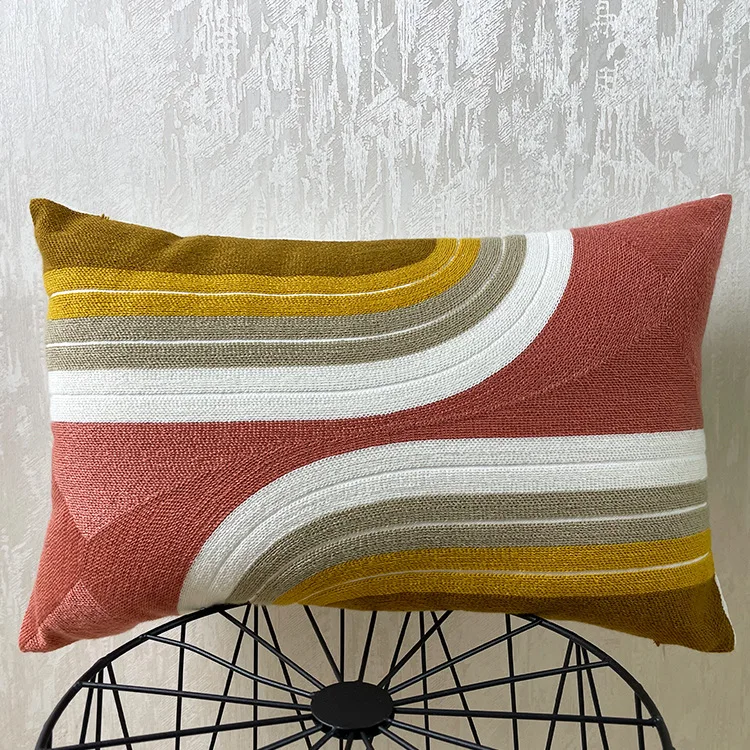 Innermor 100% cotton newest Canvas embroidery modern living room Black and White Tropical Leaf full stitch design cushions