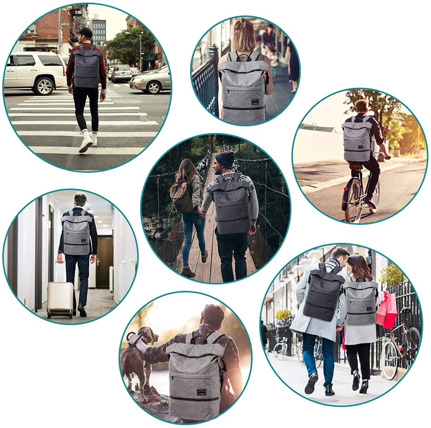 
Foldable sports fitness laptop backpack with shoes compartment roll top rucksack 