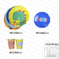PARTYBUS 2021, оптовая продажа, товары для дня рождения с динозавром, одноразовые Мультяшные бумажные тарелки, чашки, наборы посуды для вечеринки для детей