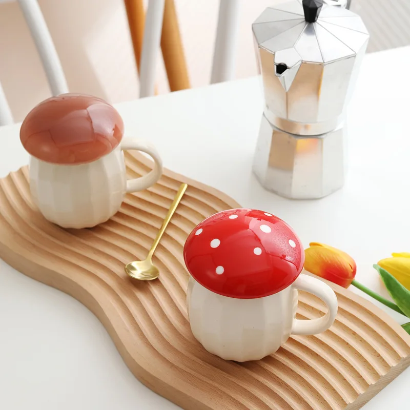 Tiktok Creativity Ceramic Mushroom Mug Cute Coffee Mugs With A Lid 8.5Oz  Fun Cups Birthday Gift Ladies Children