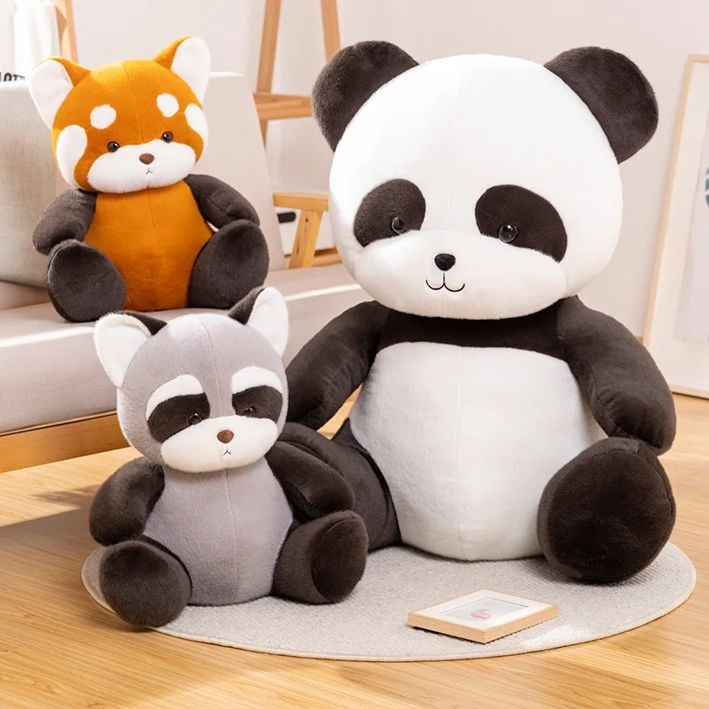 Adorable pet Animal Plush toys sitting position Stuffed Panda raccoon toys Custom super cute animal Plush dolls for kids gifts