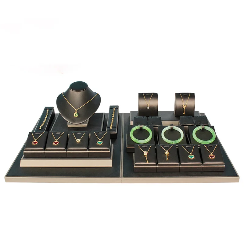 Wholesale Custom Pu Leather Jewelry Display Props Jewelry Holders Ring Holder Necklace Jewellery Display Stand Jewelry Tray