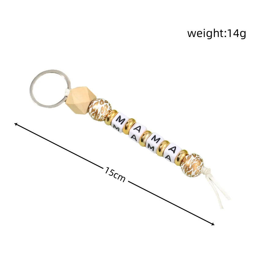 Factory Direct Sale MAMA Letter Leopard Silicone Beads Keychain For Girls Bag Pedant Women Car keyring