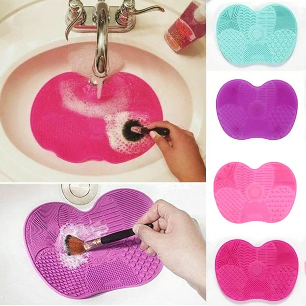 Silicon Makeup Brush Cleaning Mat Makeup Brush Cleaner Cosmetic Brush Cleaning Mat Scrubber with Suction C
