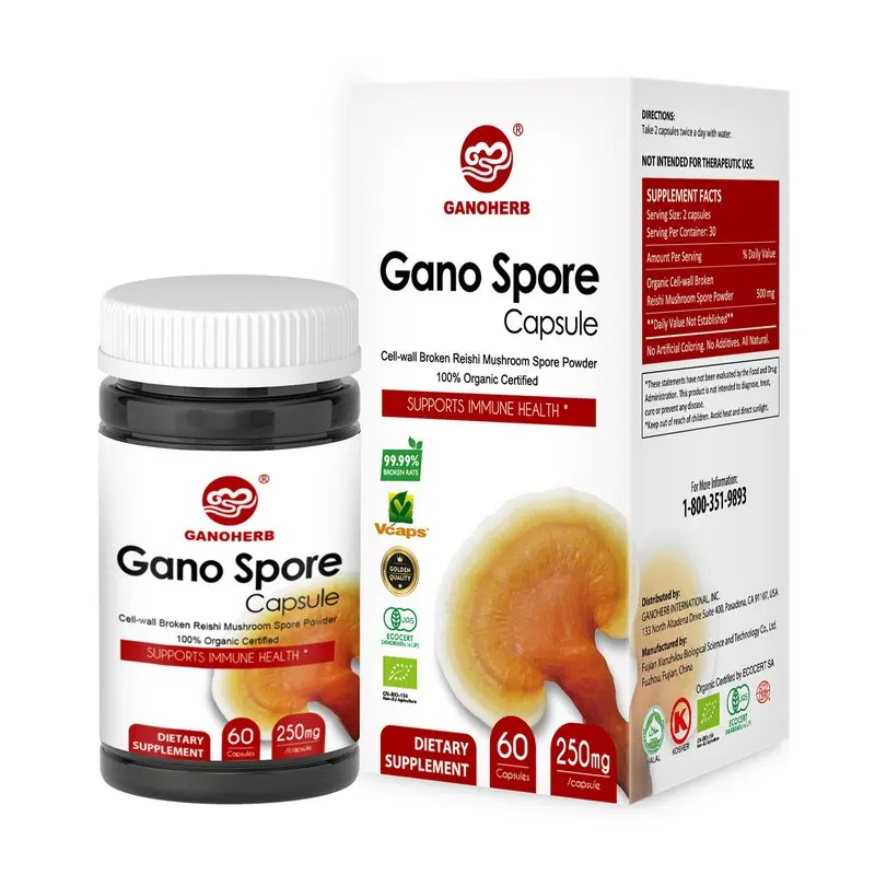 China OEM GanoHerb Ganoderma Gano  Lucidum derma  capsule Lingzhi Reishi Mushroom Spore Capsules price ling zhi chinese factory