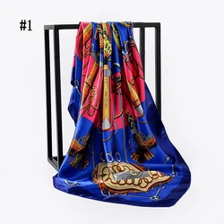 2020 New Muslim 90cm Printed Imitation Silk Satin Hijab Scarf