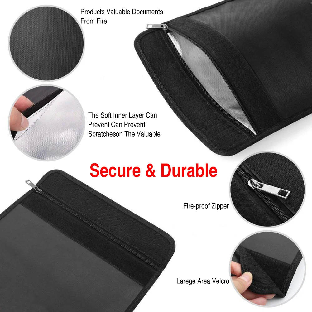 Custom Fireproof Document Bag Waterproof Money Documents File Cash Jewelry Passport Zipper Bag Storage Organizer Pouch