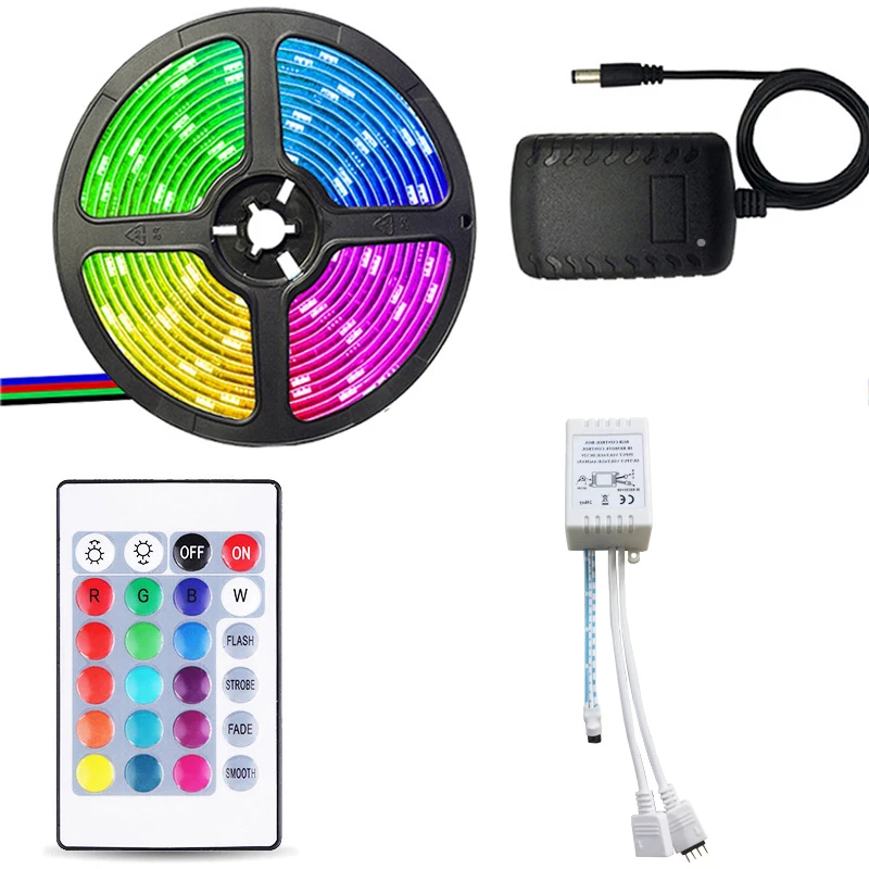 New Arrival 12V Colorful RGB 2835 5050 LED Strip Light with 24 Keys IR Remote Control and Control Box