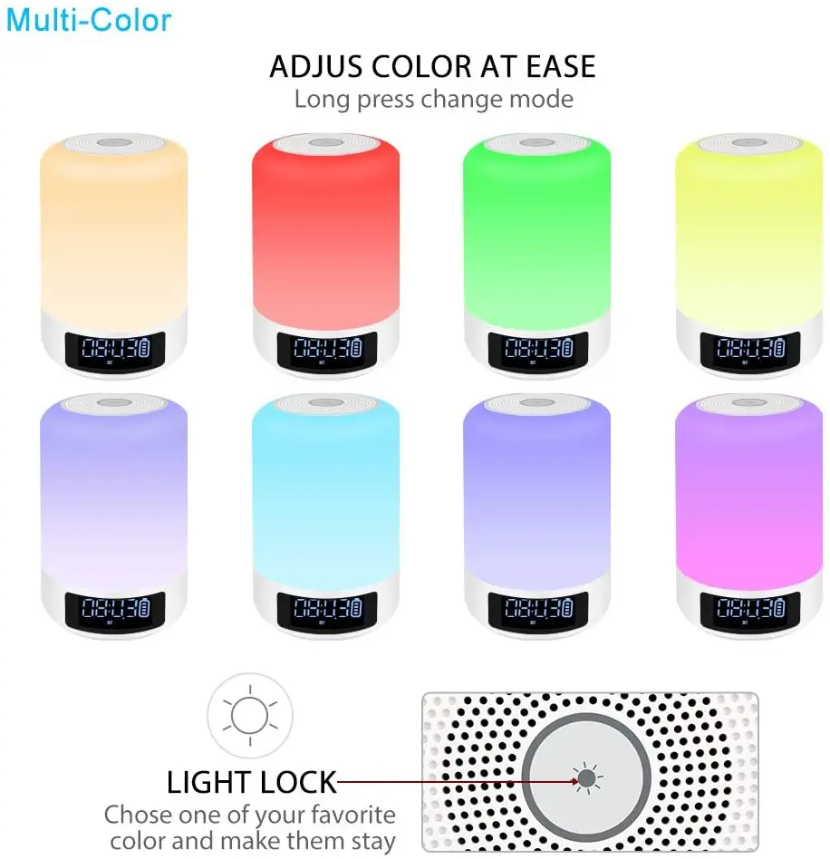 Hthconvey LED Desk Lamp Night Light Portable Speaker lamp With Alarm Clock and timer