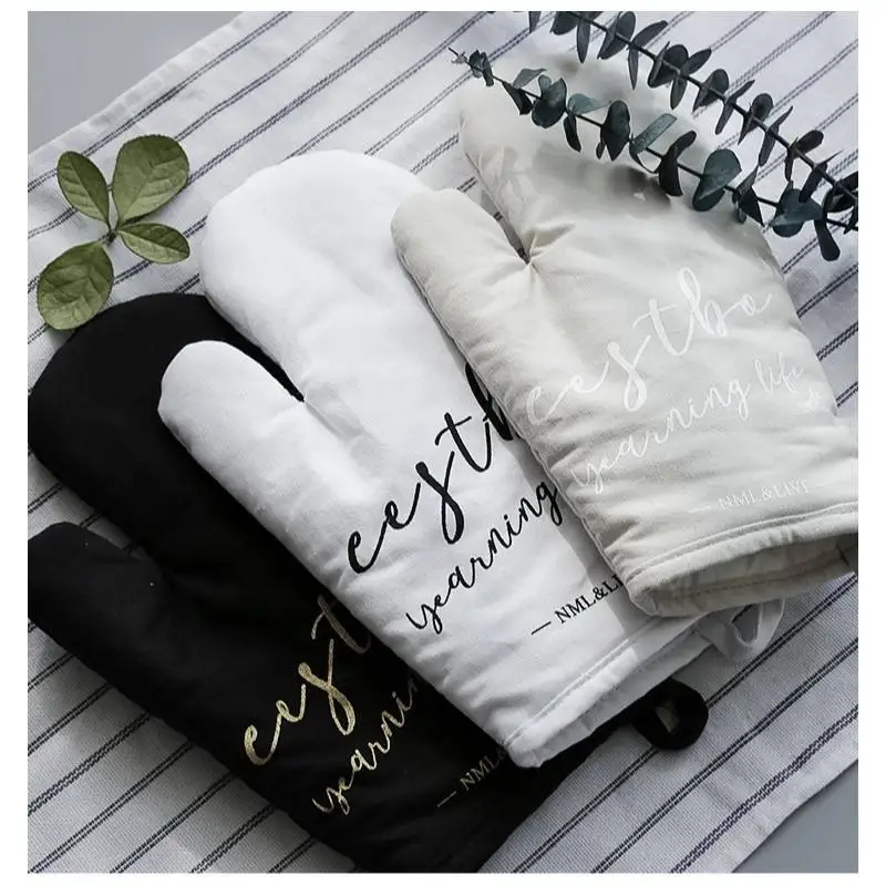 Custom Printed Non-slip Heatproof Cooking Baking BBQ Cotton Oven Gloves
