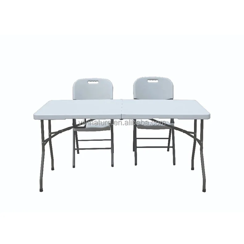 6ft Portable Heavy Duty Plastic Folding Table  Fold-in-Half Utility Foldable Picnic Table