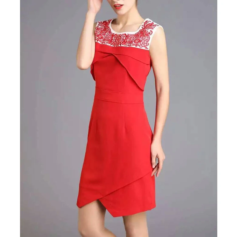 machine embroidery red dresses
