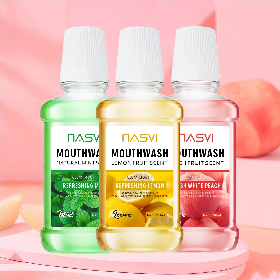 NASYI 250ml mint mouthwash manufacturers wholesale large bottles of peach flavor men and women fresh breath mouthwash