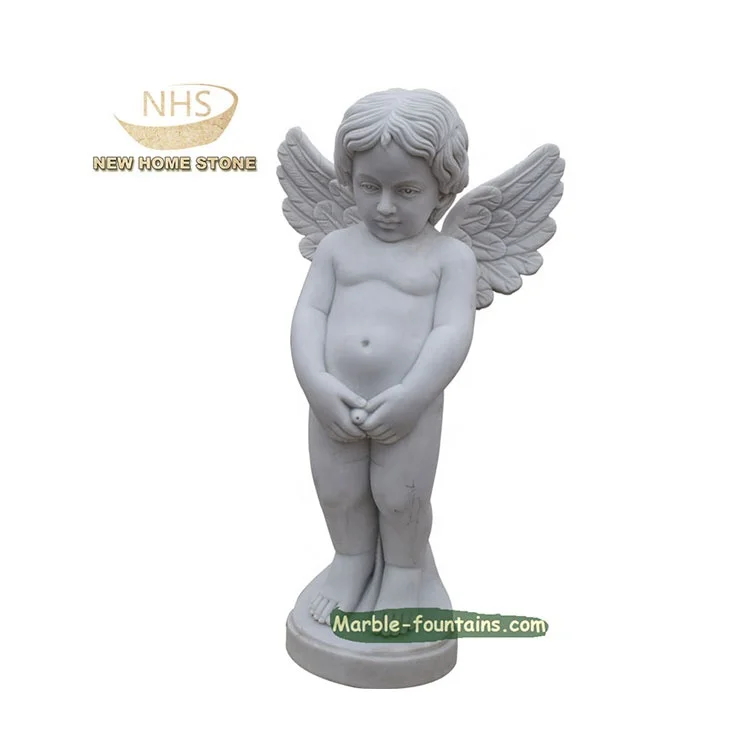 hand carved small angel marble peeing boy statue