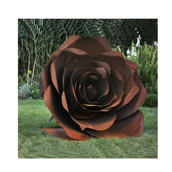 Outdoor metal abstract rose flower sculpture