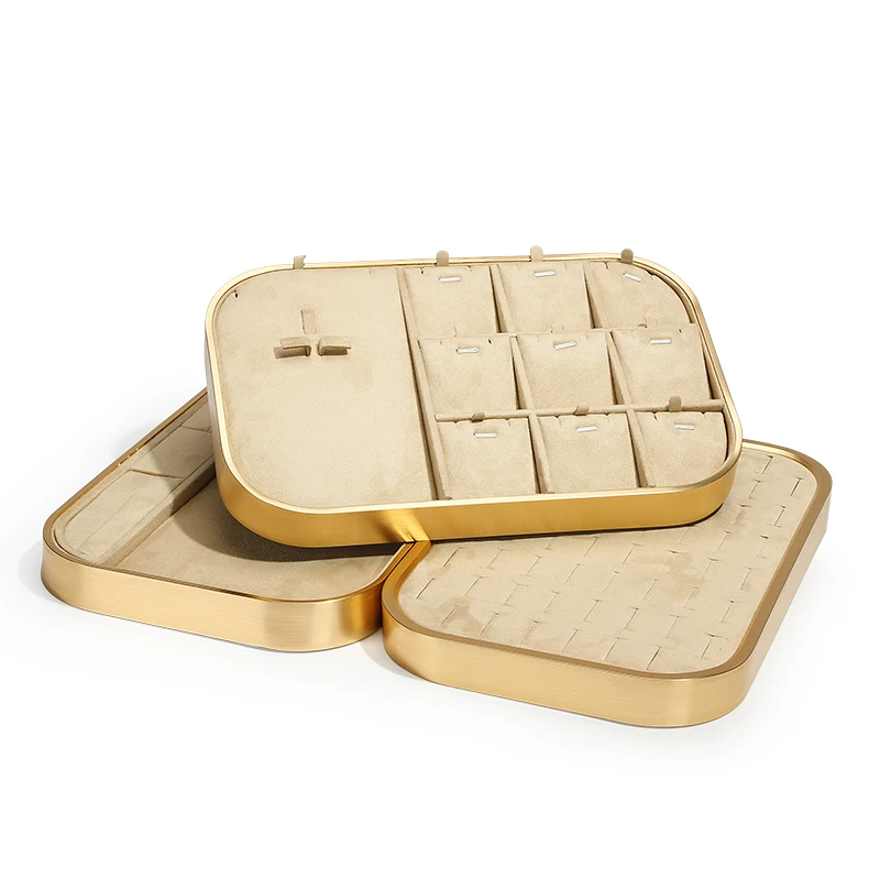 Custom Color Flannel Stackable Compartment Organizer Jewelry Display Metal Tray