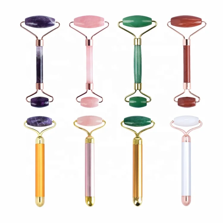 
Private Custom Logo Facial Jade Roller Wooden Handle Gua Sha Jade Roller Ball Noiseless Skin Cosmetic Face Massager Rollers Jade 