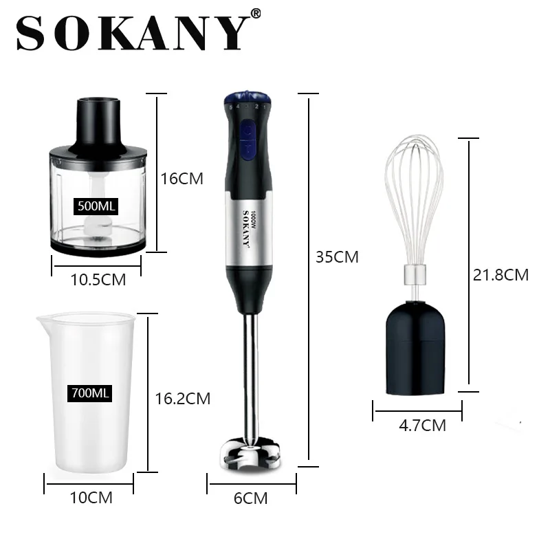 Immersion Hand Blender Stick Manual Blender with Chopping Bowl For Home Kitchen  4 in 110v-240v