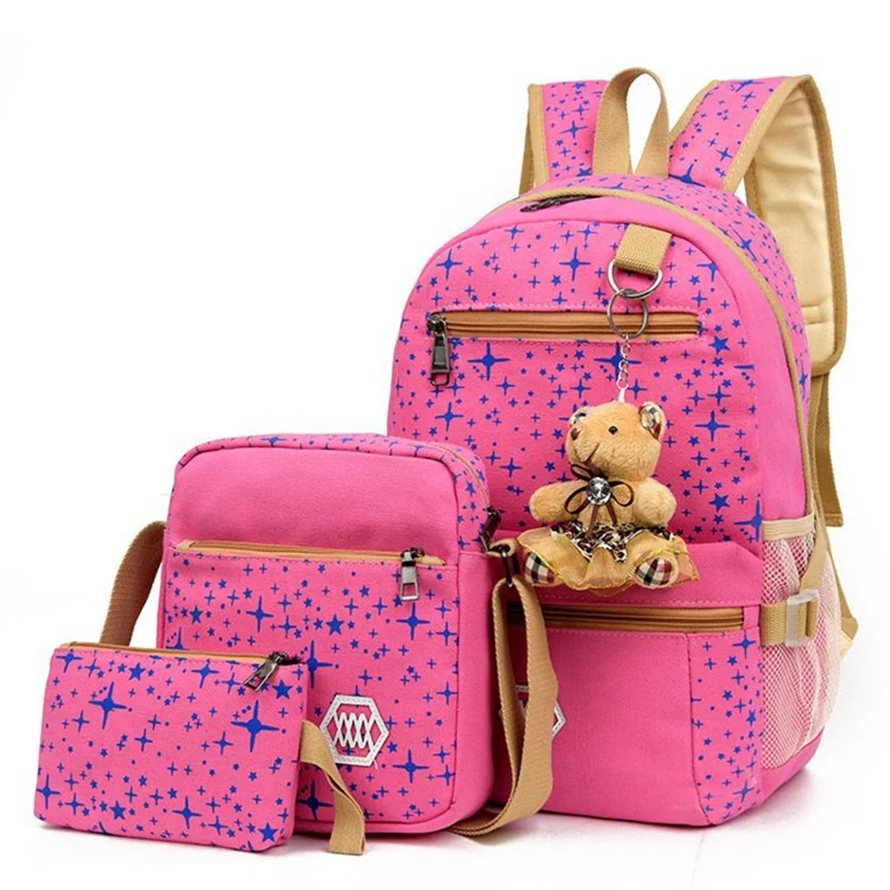  Amiqi 3pcs/set School Bags For Girls Women Backpack Star Printing Schoolbag Travel Bag