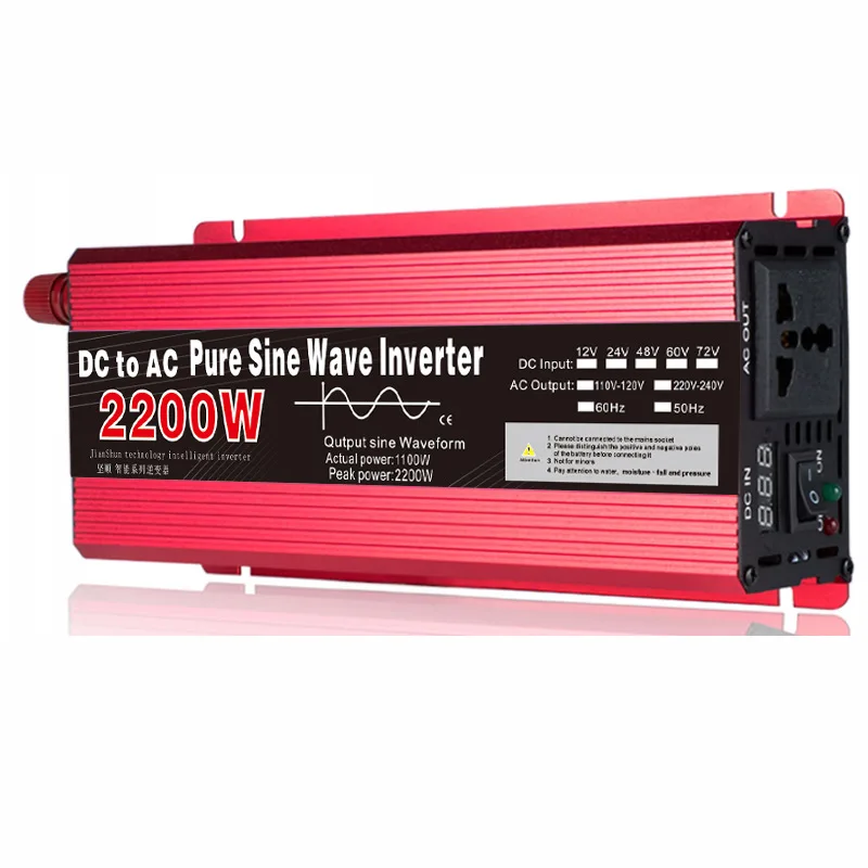 1000W 1600W 2200W 3000W Pure Sine Wave Inverter DC 12V 24V To AC 110V 220V  Voltage Transformer Power Converter Solar Car Invert