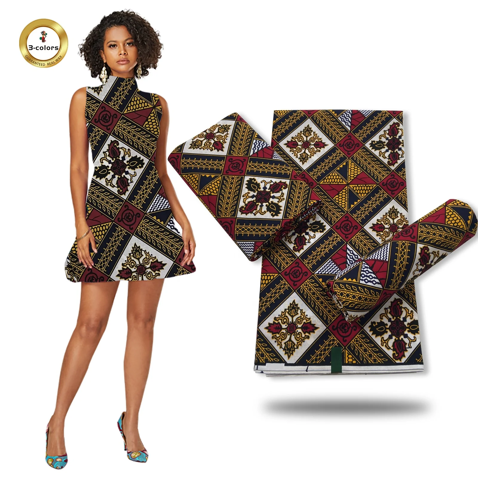 Manufacturer Cotton Printed African Ankara Fabric Labels Cotton Real Wax  For Dress