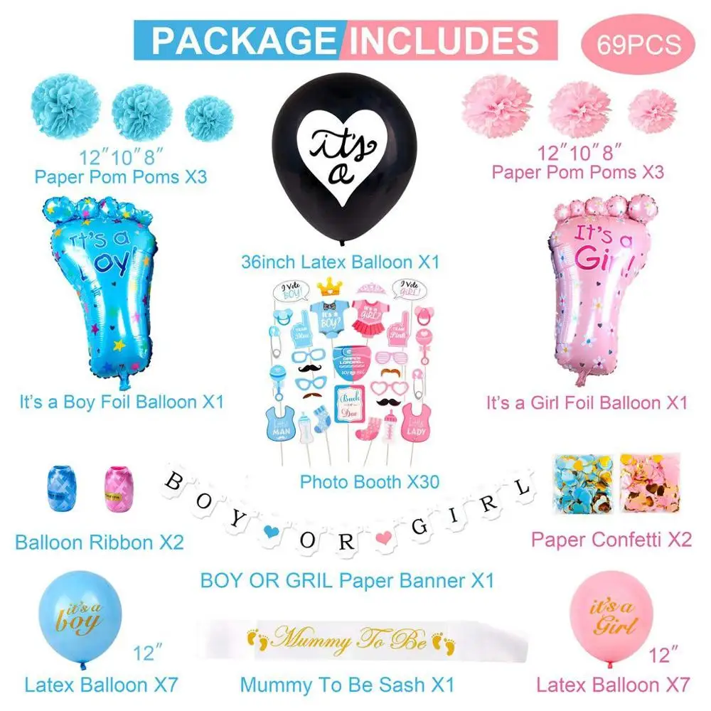 Baby Shower Gender Reveal Balloons Set Boy Or Girl Party Decorations