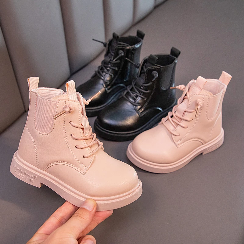 2021 Autumn and Winter new child girl versatile Princess mid short boots boys British style fashion leather boots