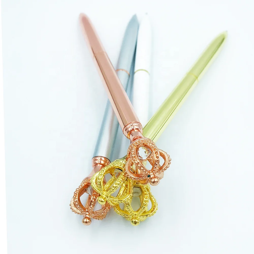 Best Selling fashion pen Personalised Metal King Queen Crown Top Ball Pen cute pen  For Lady