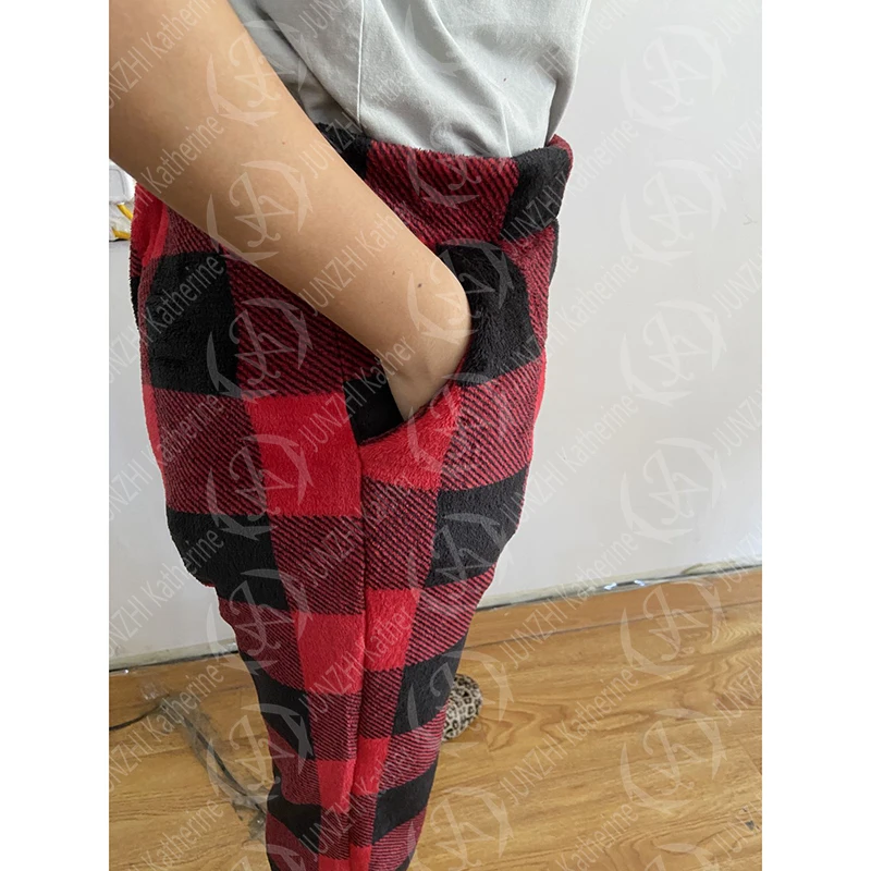 JUNZHI Winter Warm Flannel Buffalo Plaid Pajama pants
