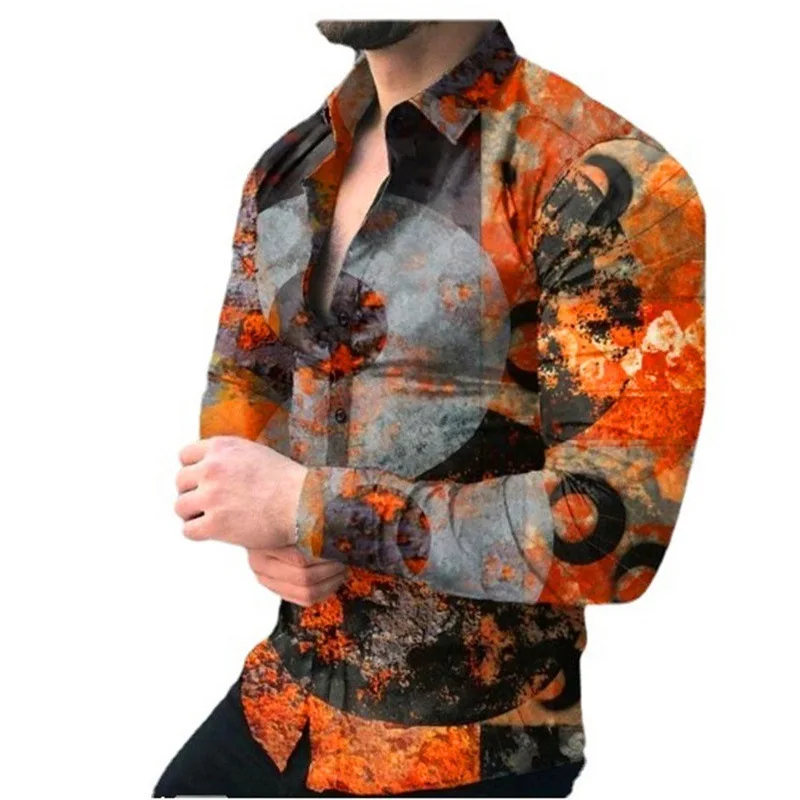 Custom wholesale Lapel single breasted Hawaii long sleeve plus size beach shirt top man flower shirt 3d print t shirt