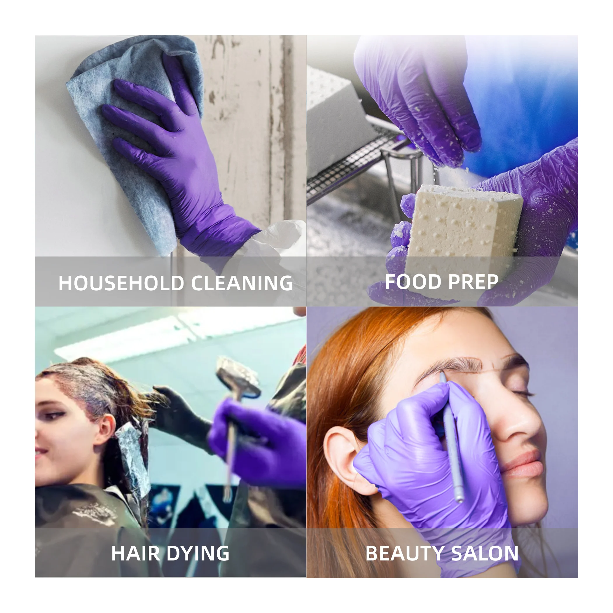Touch Screen Cooking Food Prep Cleaning Hair Dye Purple Nitrile Gloves Disposable