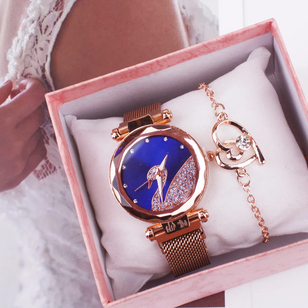 Luxury Designer Mechanical Watches Set Two Piece Diamond Watch Magnet Stone Quartz Watch Set for Women