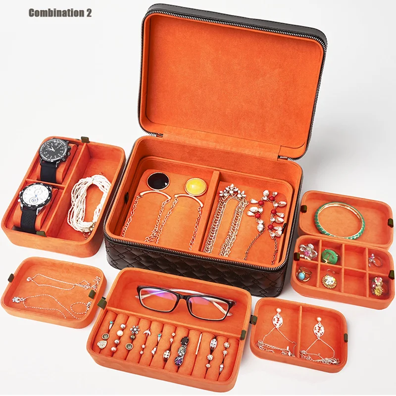 В наличии 2 высокого качества искусственная кожа (ПУ кожа ювелирные изделия Организатор ящик, коробка для часов с ручками собственный Путешествия шкатулка для ювелирных изделий