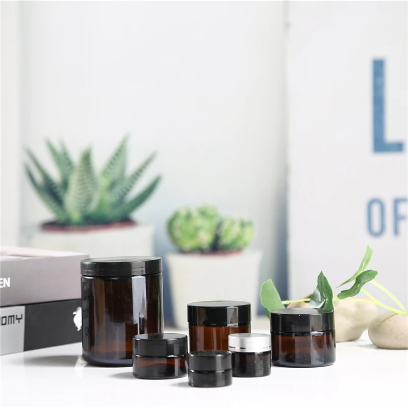 2021 Amber cosmetic glass bottle face eye cream tea-color glass bottle jar sample bottle