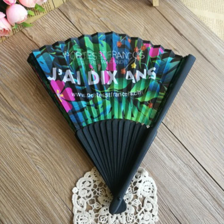 Wholesale large wedding hand fan personalized bamboo custom printed bamboo folding hand fan