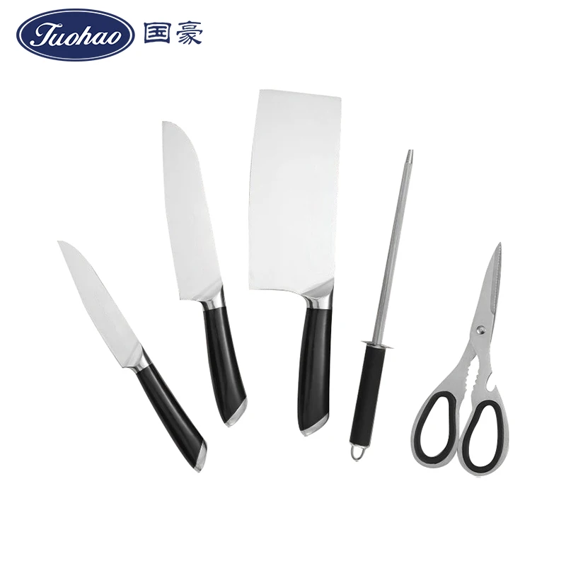 Hot sale kitchen stainless steel steak knife set chefs knife with sharpener scissors knife set