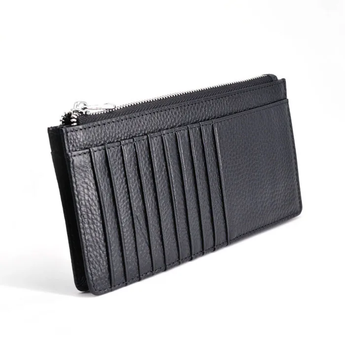 Simple Genuine Leather Zipper Cell Phone Wallet Bag Multi-Card Slots Long Cards Wallet