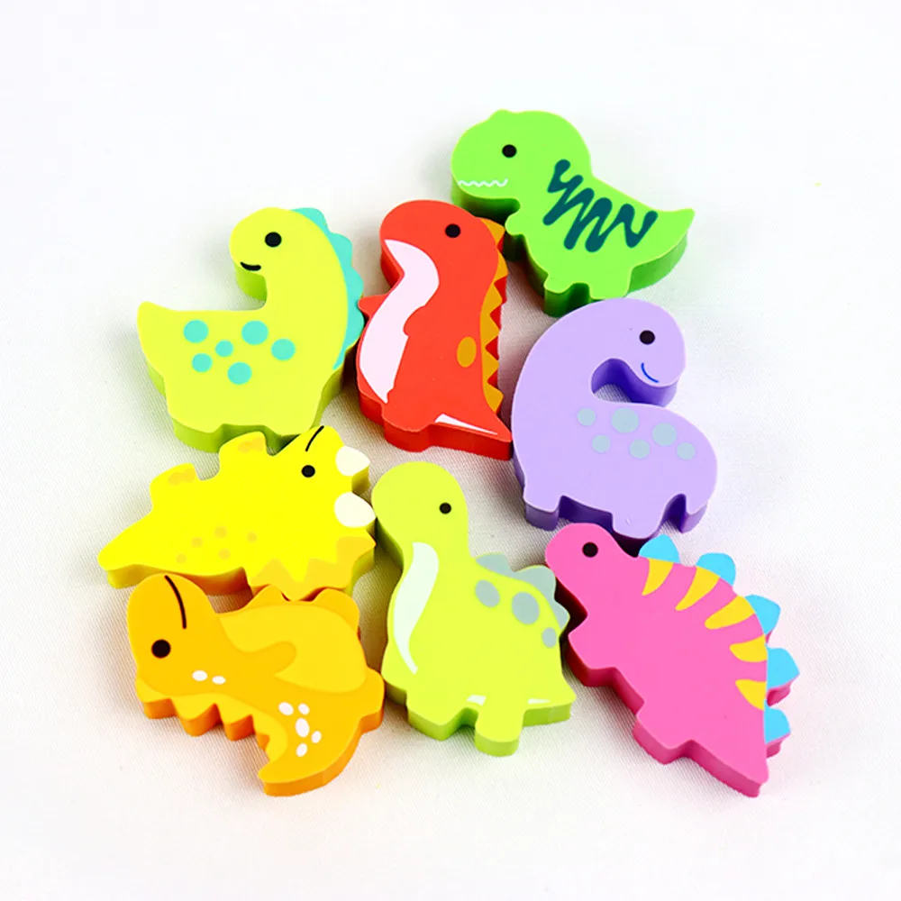High Quality Cartoon Dinosaur Eraser 2D Custom Printed School Stationery Gift Promotional Rubber Pencil Eraser