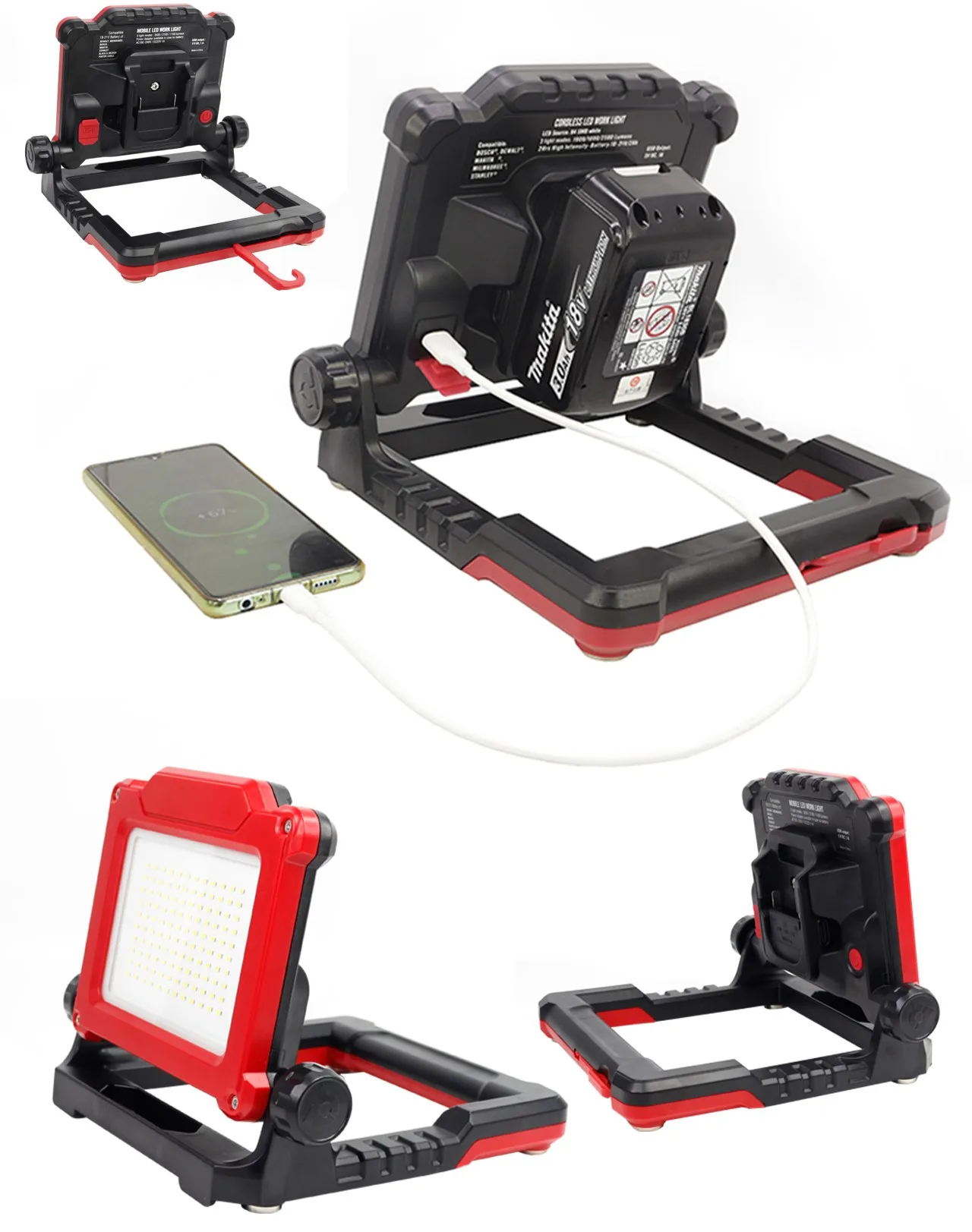 24W 30W Rechargeable Cordless IP65 LED Work Light Compatible with 18-21V Battery LED Working Light